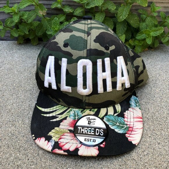 THREED'S ALOHA Hawaii Snapback Hat Camo Tropical Green Men's Adjustable Cap - Picture 1 of 5